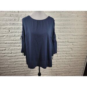 Time Tru Womens Top Extra Large 16 18 XL Bell Lace Up Sleeve Blue BLU220E